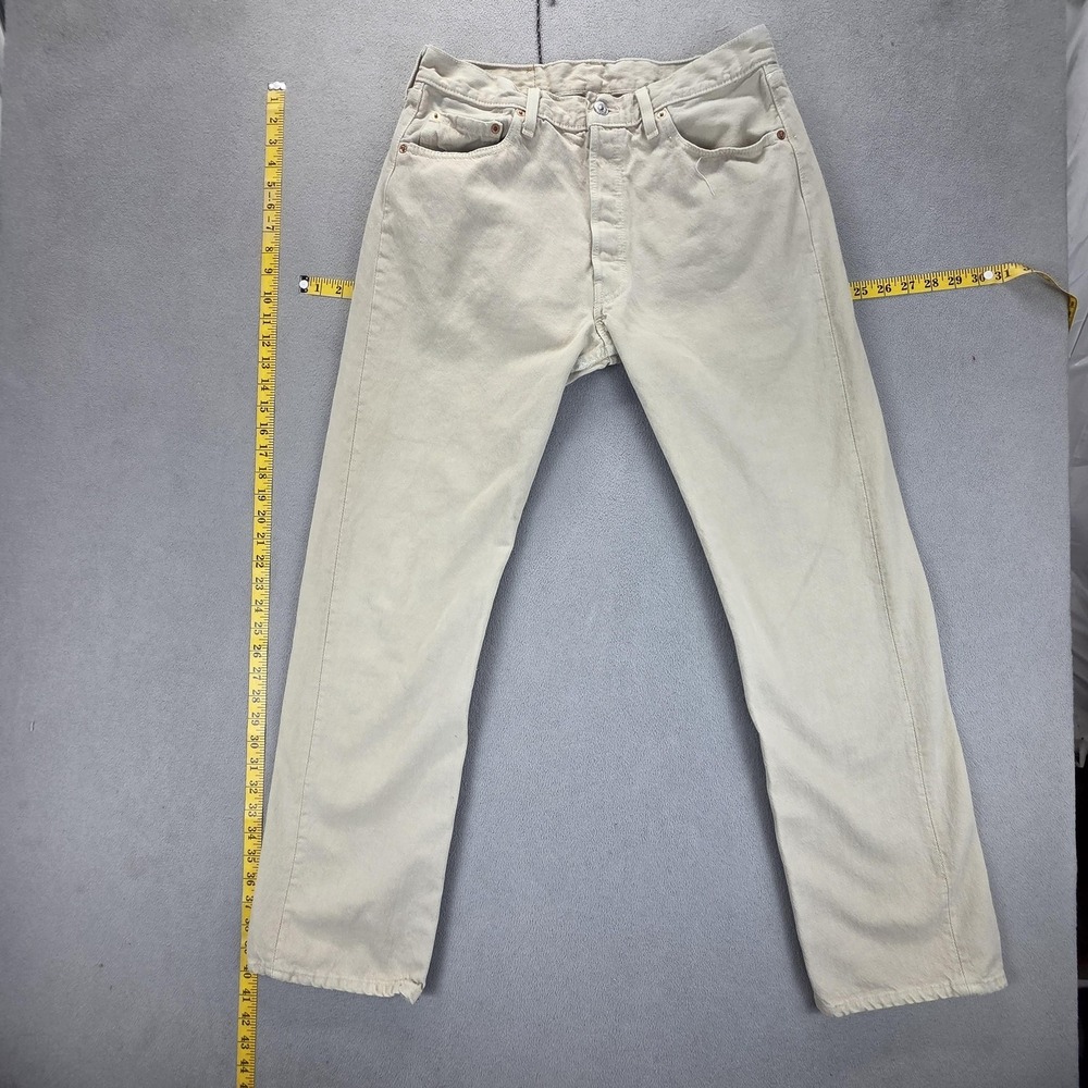 VTG Levis 501 Jeans Mens Beige Light Wash Straight Button Fly USA Fits 30x30